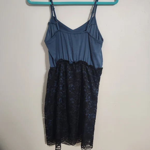 Xhilaration Juniors Sleeveless Strap Ruffle Blue and Black Lace Dress, size S - Picture 3 of 8